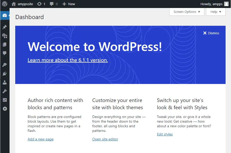 Welcome to WordPress dashboard