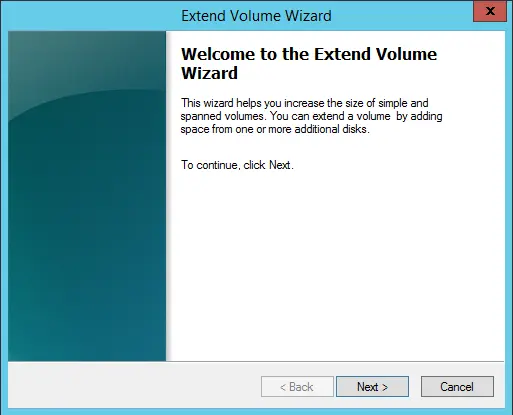 Welcome to extend volume wizard