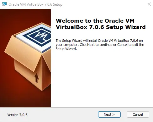 Welcome to the VirtualBox 7 setup wizard