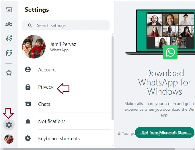 WhatsApp web settings