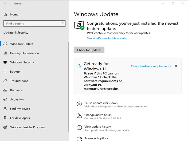 Windows 10 check for updates