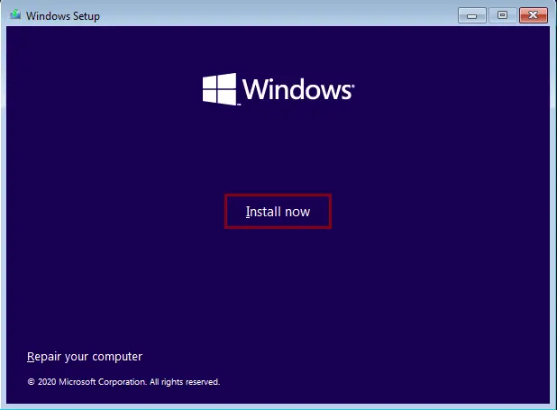 Windows 10 setup install now