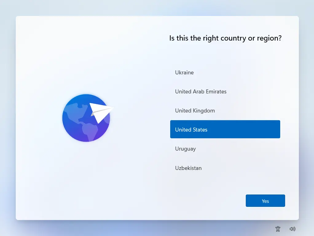 Windows 11 country or region