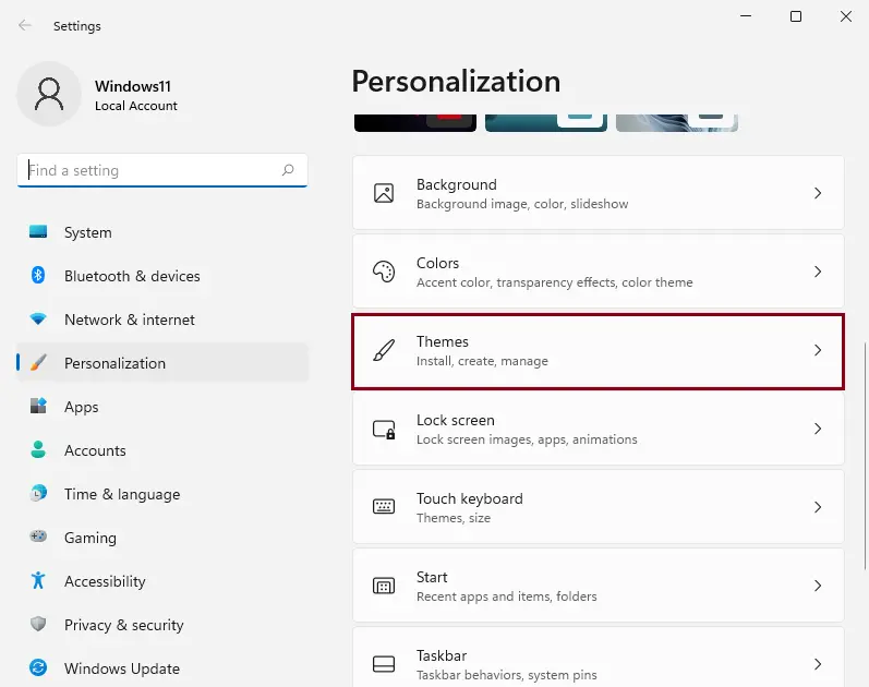 Windows 11 personalization theme