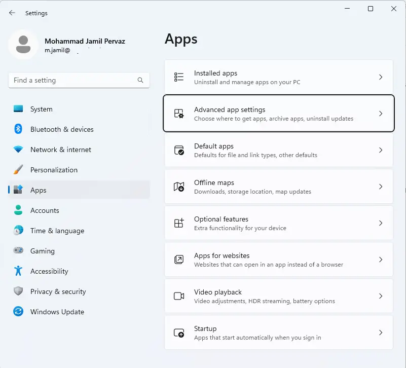 Windows 11 settings apps