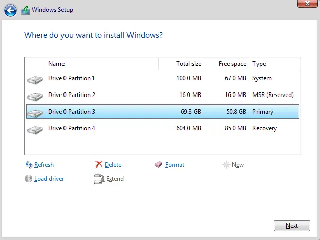 Windows 11 setup delete partitions
