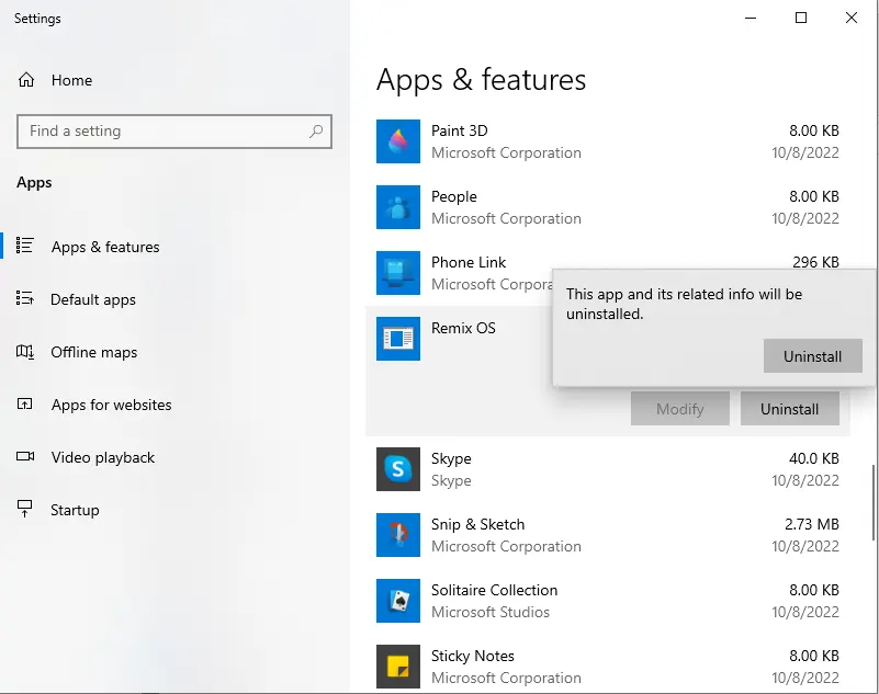 Windows Apps and features