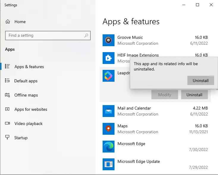 Windows Apps & features