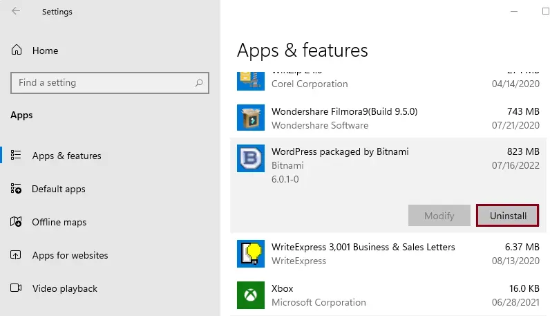 Windows Apps & features