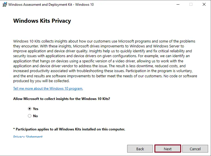 Windows Kits privacy