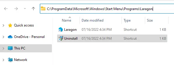 Windows Programs Uninstall Laragon