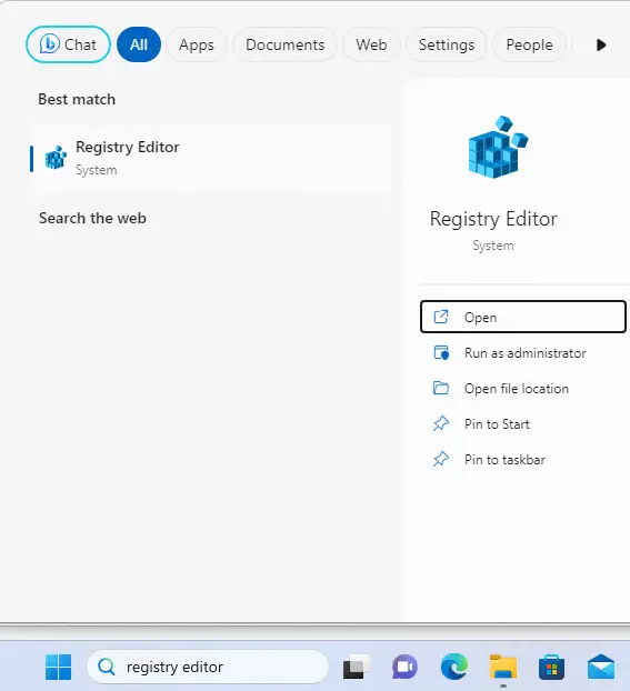 Windows Search open Registry editor