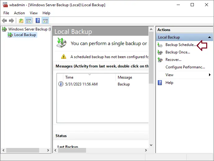 Windows Server Backup local