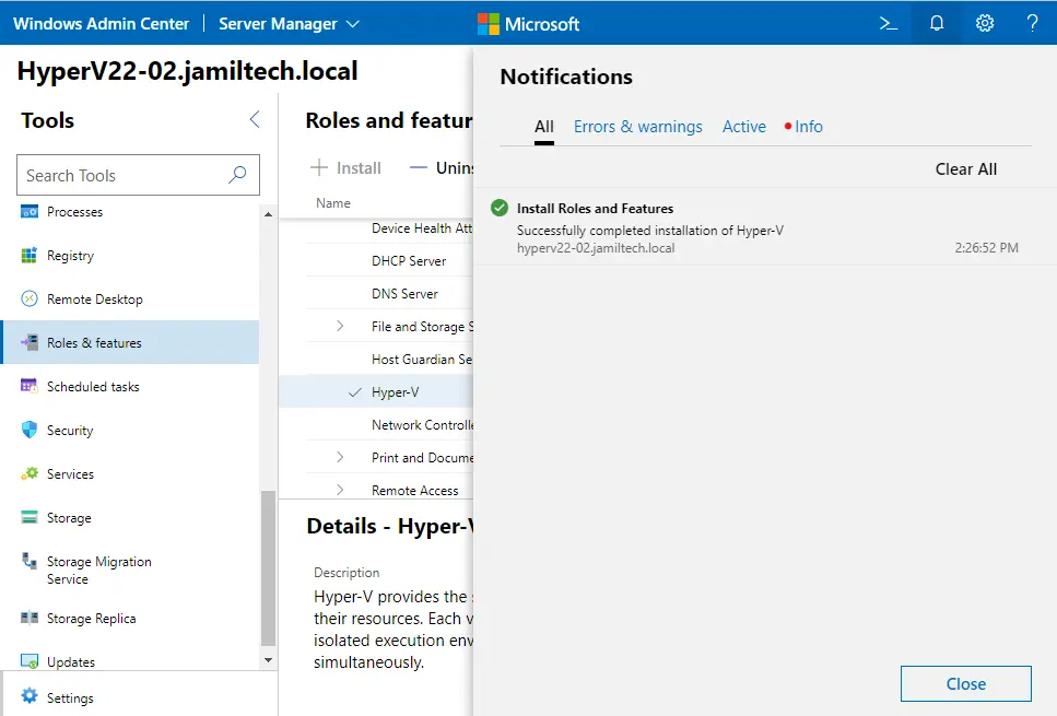 Windows admin center roles & features