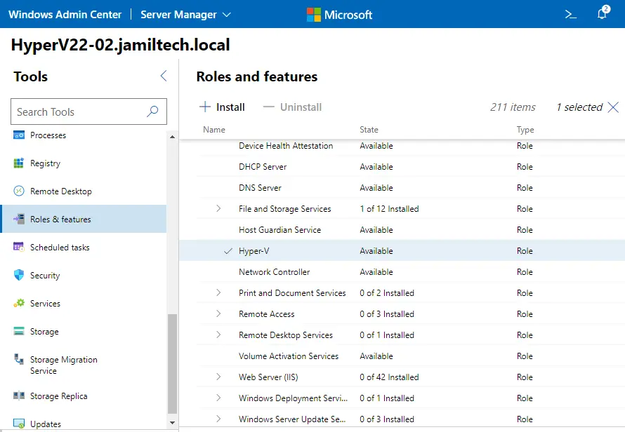 Windows admin center roles