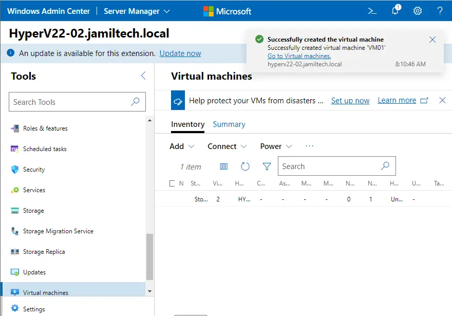 Windows admin center virtual machines