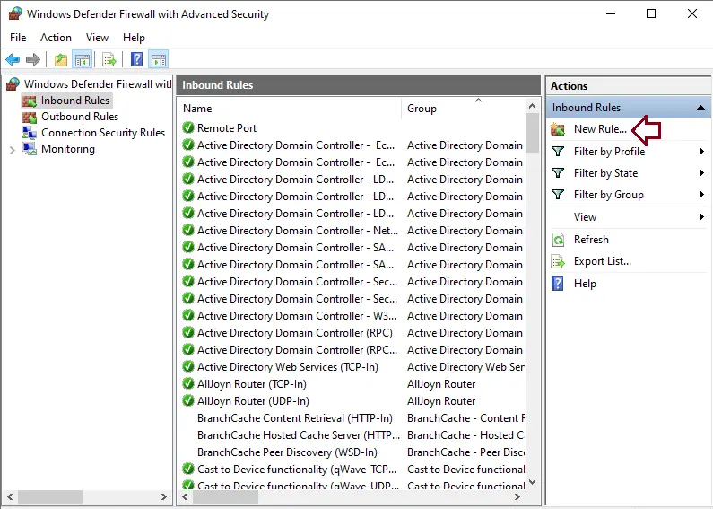 Windows defender firewall advanced security