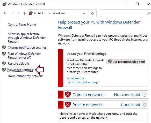 Windows defender firewall