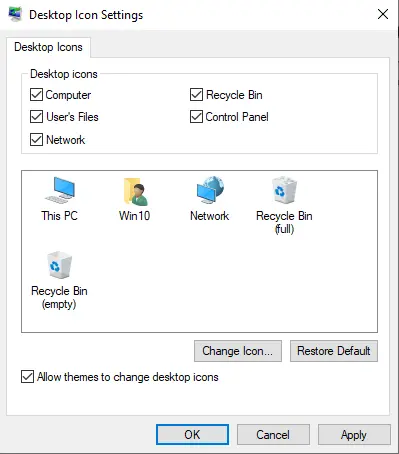 Windows desktop icon settings