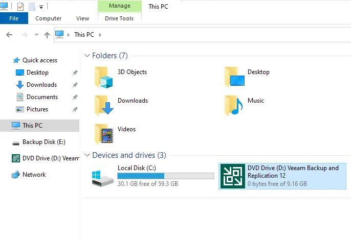 Windows explorer Veeam 12 setup