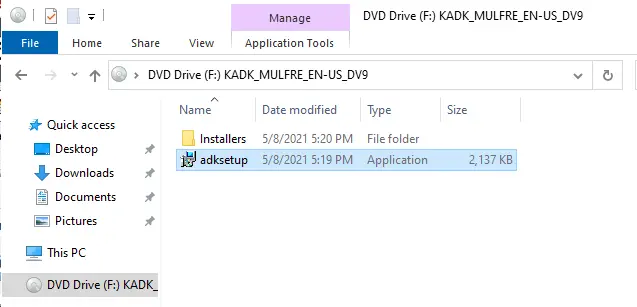 Windows explorer adksetup.exe