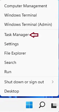 Windows menu open task manager