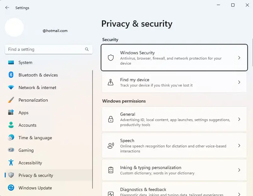 Windows privacy & settings