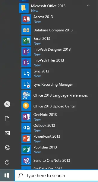 Windows programs Office list