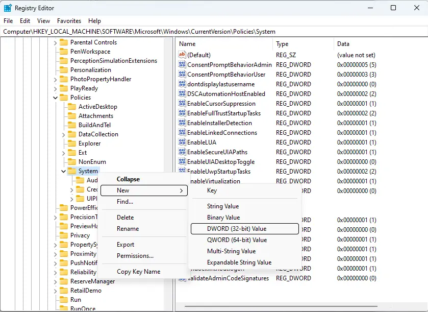 Windows registry editor