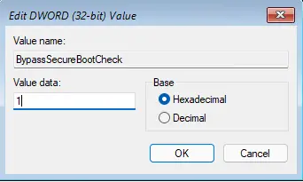 Windows registry value data