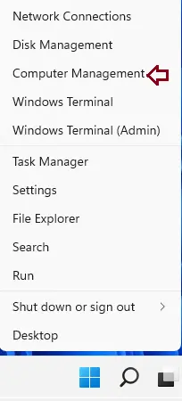 Windows right-click computer management