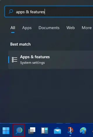 Windows search apps & features