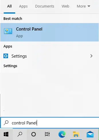 Windows search control panel