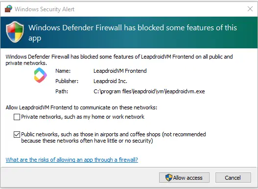 Windows security alert