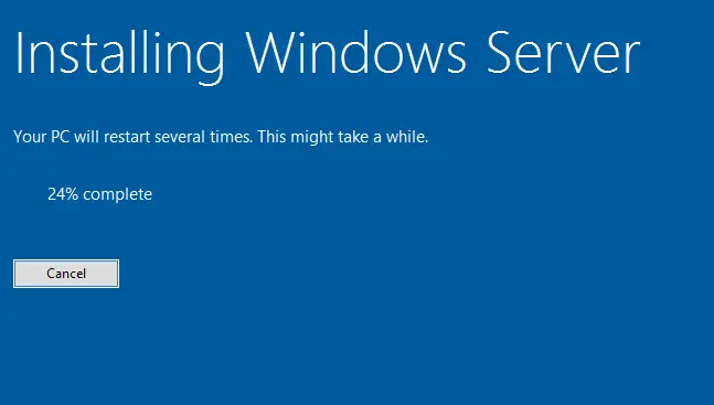 Windows server 2022 begins installing