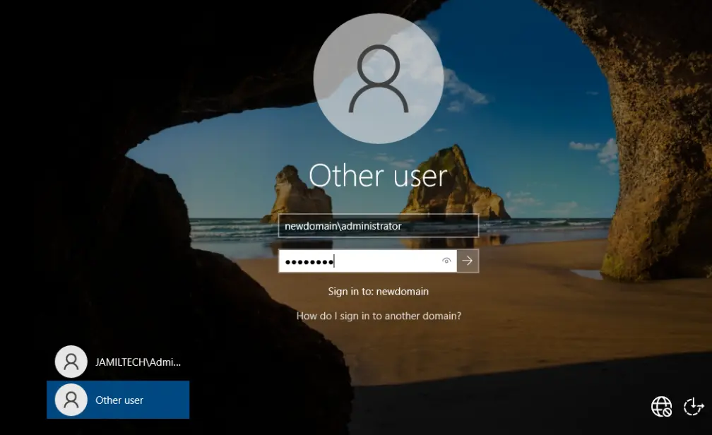 Windows server 2022 login screen