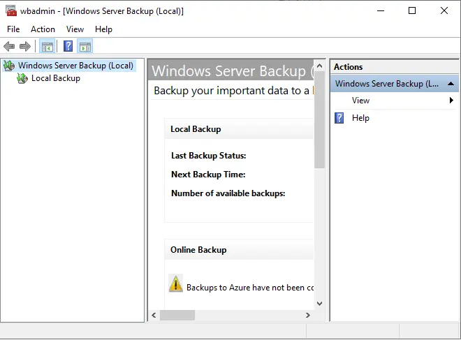 Windows server backup console