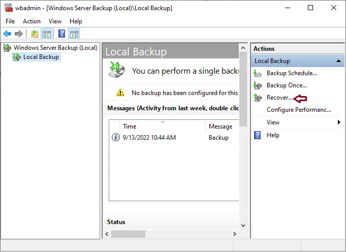 Windows server backup local