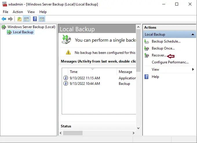 Windows server backup local