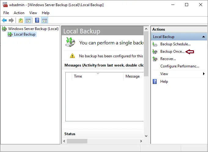 Windows server backup local