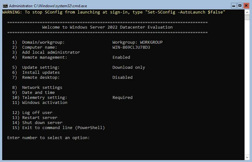 Windows server core sconfig