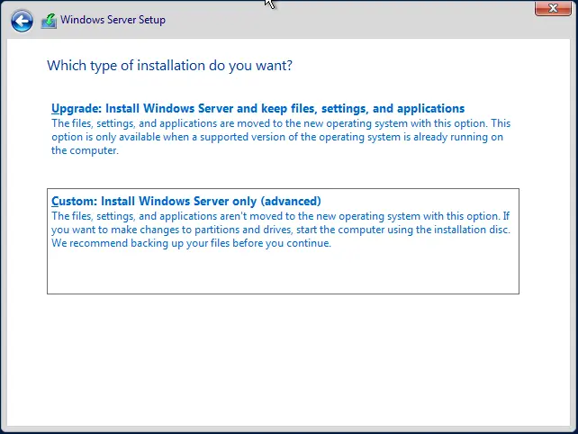 Windows server setup 2025