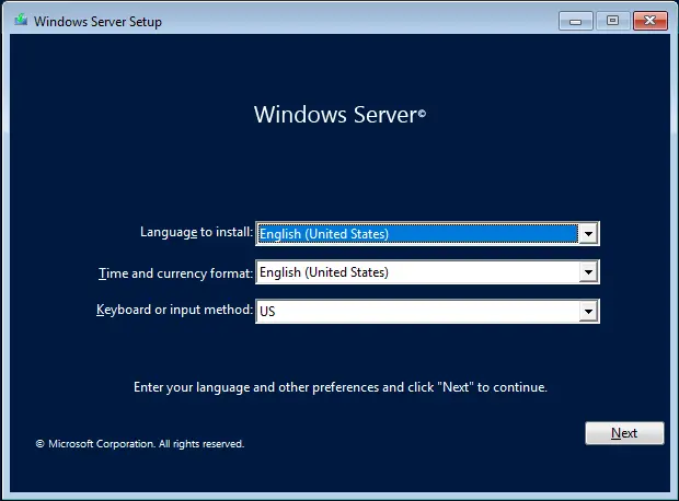 Windows server setup VNext 2025