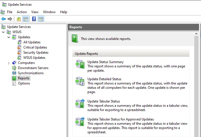 Windows server update services reports