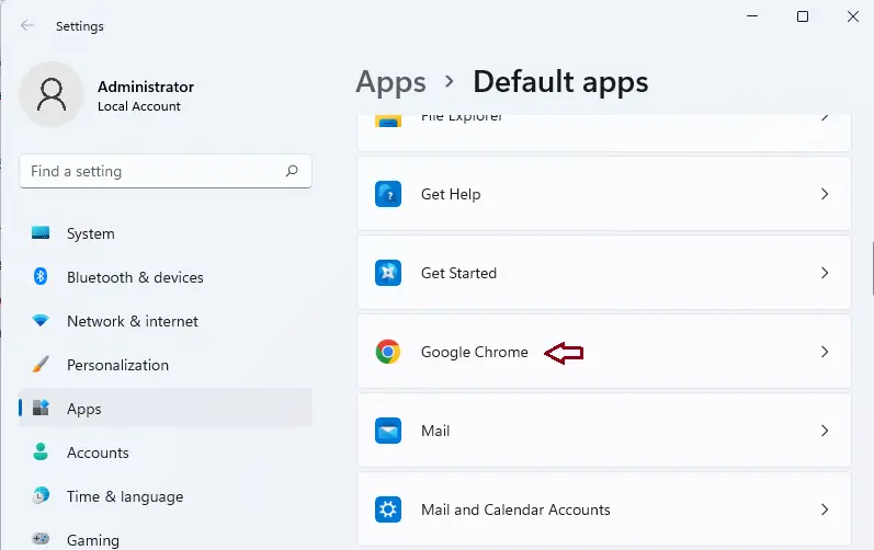 Windows settings Apps