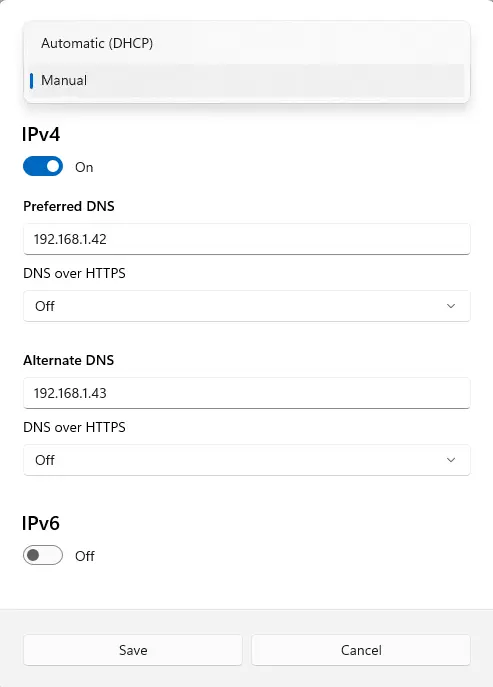 Windows settings DNS