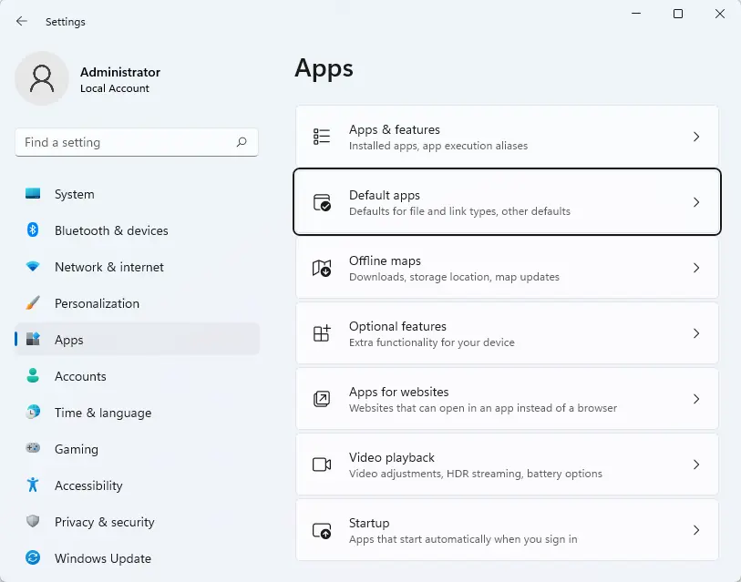 Windows settings apps