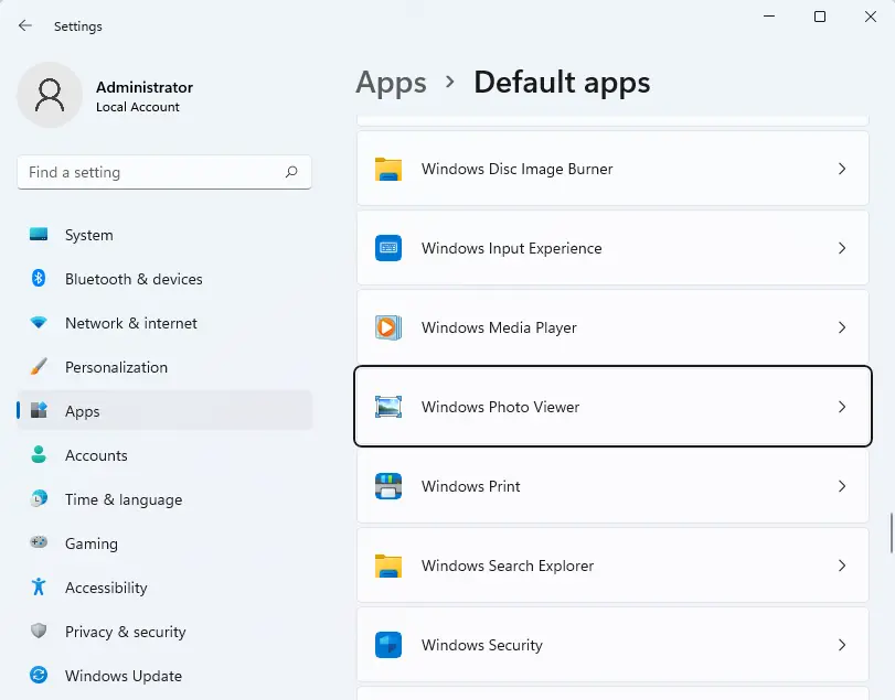 Windows settings default apps