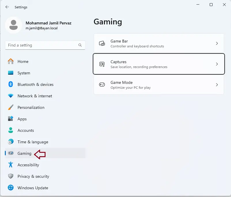 Windows settings gaming
