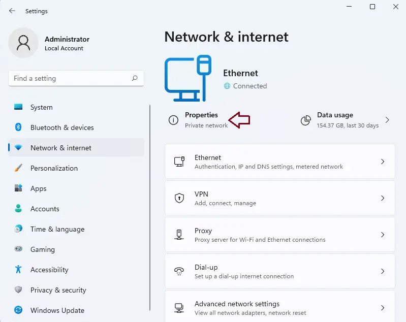 Windows settings network & devices